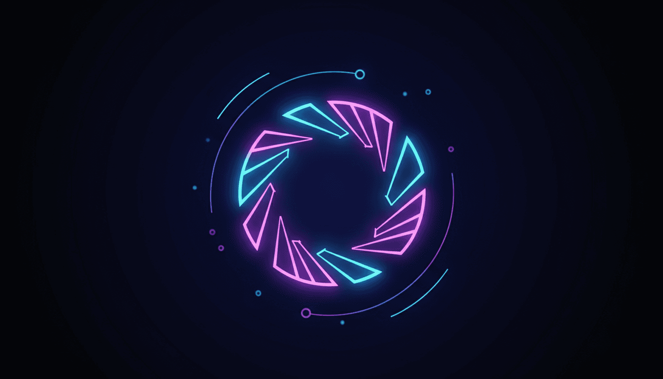 Neon wheel symbol with dynamic motion and futuristic aesthetic